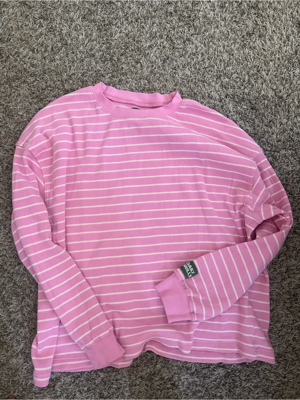 Daily Drills Pink & White Striped Crewneck Sweatshirt